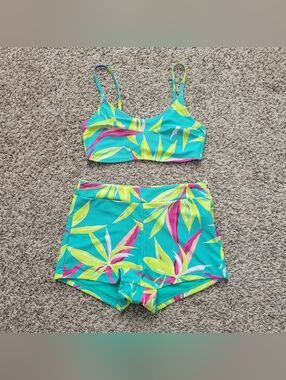 Old Navy Swim Suit Swimsuit Bathing Green Palm Bikini Top Boy Shorts Small